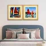 Set of 2, Sailboats at Sea Collage Wall Art Frames - BF165