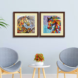 Set of 2, Vibrant Horse Painting Collage Wall Art Frames - BF72