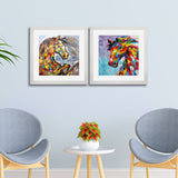 Set of 2, Vibrant Horse Painting Collage Wall Art Frames - BF72