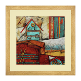 Set of 3, Abstract House on Cliff Collage Wall Art Frames - BF90