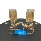 Set of 2 Flower Themed Candle Stand with metal Base - GD266
