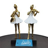 Set of 2 White & Golden Musician Lady sculptures for Table Decor - GD590