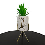 Planter with White Ceramic Pot on Metal Stand for Table Decor - GD644