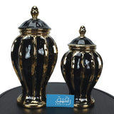 Set of 2 Black & Golden Vases for Table Decor - GD425