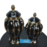 Set of 2 Black & Golden Vases for Table Decor - GD425