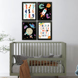Set of 4, Astronaut Themed Alphabets & Numbers Wall Frames for Kids Room - KF11