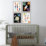 Set of 4, Astronaut Themed Alphabets & Numbers Wall Frames for Kids Room - KF11