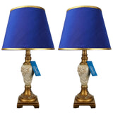 Pair of Flower Themed White & Golden Elegant Table Lamps for Bedroom - TL10