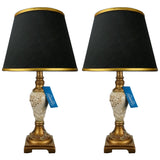 Pair of Flower Themed White & Golden Elegant Table Lamps for Bedroom - TL10