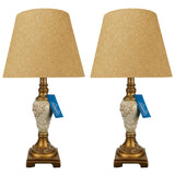 Pair of Flower Themed White & Golden Elegant Table Lamps for Bedroom - TL10