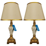 Pair of Flower Themed White & Golden Elegant Table Lamps for Bedroom - TL10