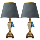 Pair of Flower Themed White & Golden Elegant Table Lamps for Bedroom - TL10