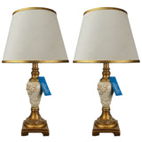 Pair of Flower Themed White & Golden Elegant Table Lamps for Bedroom - TL10