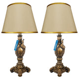 Pair of Antique Golden Peacock Themed Elegant Table Lamps for Bedroom - TL07