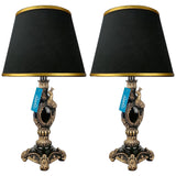 Pair of Black & Golden Peacock Themed Elegant Table Lamps for Bedroom - TL08