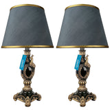 Pair of Black & Golden Peacock Themed Elegant Table Lamps for Bedroom - TL08